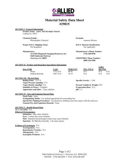 MSDS Autex KE Developer Starter