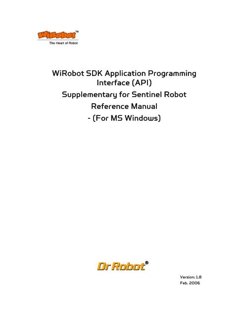 WiRobot SDK Application Programming Interface (API) - Dr Robot Inc.