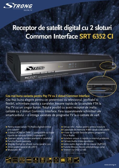 Receptor de satelit digital cu 2 sloturi Common Interface SRT 6352 CI