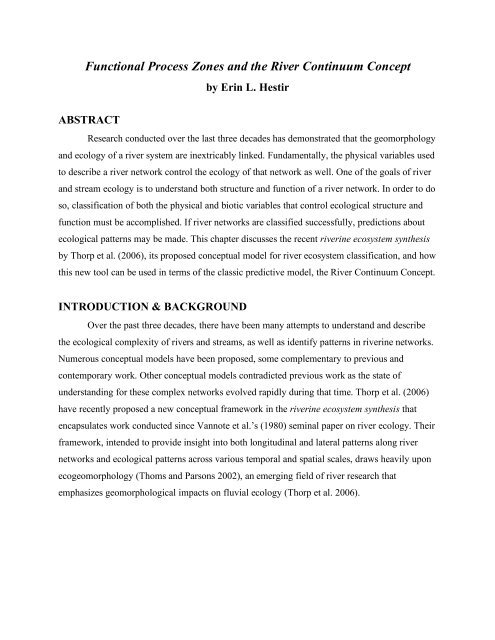 Functional Process Zones and the River Continuum Concept