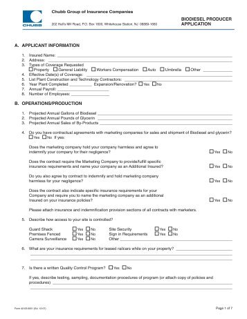 Biodiesel Producer Application - Chubb Group of Insurance ...