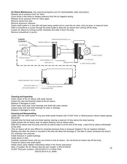 2004 Rear Shock Owner's Manual - FOX - Birota