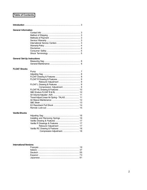 2004 Rear Shock Owner's Manual - FOX - Birota