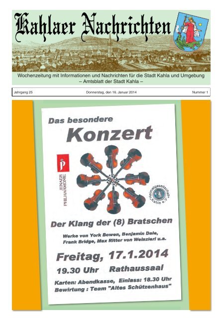 Kahlaer Nachrichten - Ausgabe Nr. 1 - 16. Januar 2014