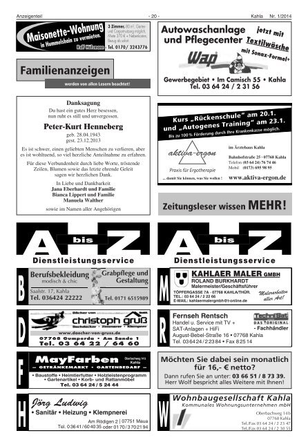 Kahlaer Nachrichten - Ausgabe Nr. 1 - 16. Januar 2014