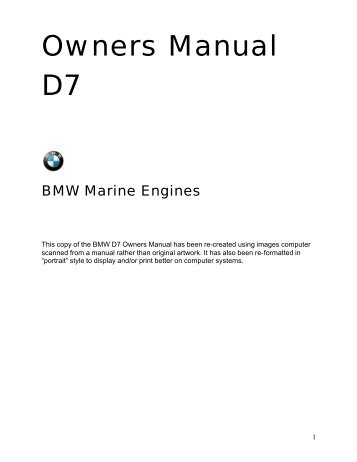 BMW D7 Owners Manual - Marine spare parts, Marine Technical ...