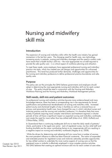 Nursing and midwifery skill mix