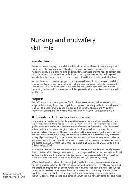 Nursing and midwifery skill mix