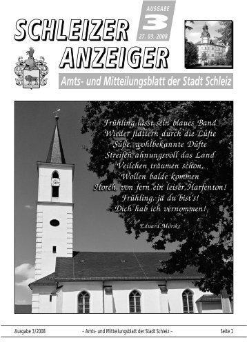 Ausgabe 3/2008 Ã¢Â€Â“ Amts- und Mitteilungsblatt der Stadt Schleiz ...