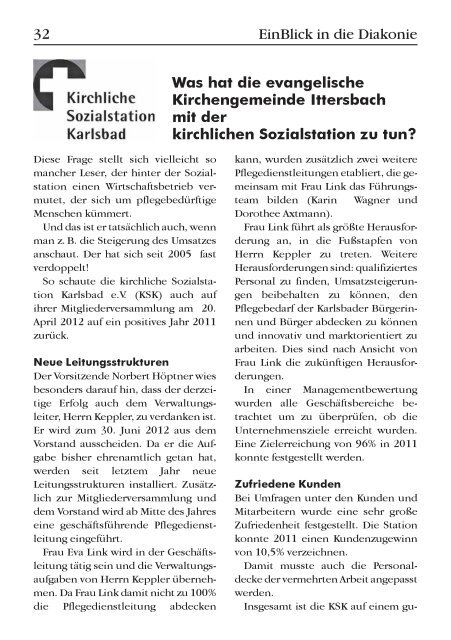 EinBlick Nr 57, Juni 2012 - Evangelische Kirchengemeinde Ittersbach