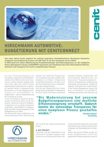 Hirschmann automotive: Budgetierung mit cenitconnect