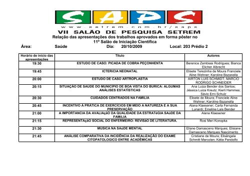 ApresentaÃ§Ã£o em PÃ´ster - Setrem