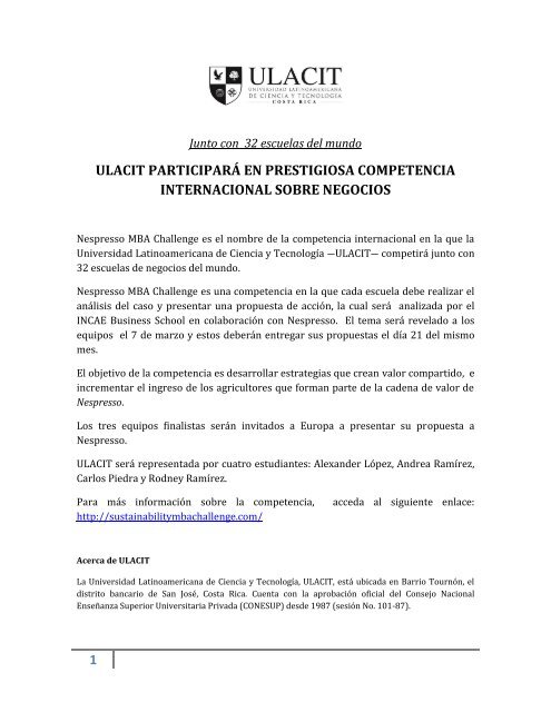 1 ulacit participarÃ¡ en prestigiosa competencia internacional sobre ...