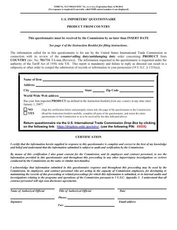 Sunset U.S. Importer Questionnaire - USITC