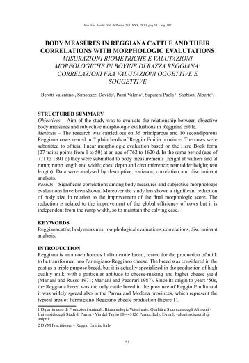 BoDY MEASuRES IN REggIANA CATTlE AND ThEIR ...