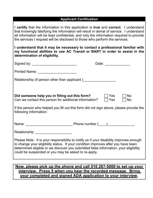 ADA Application - East Bay Paratransit