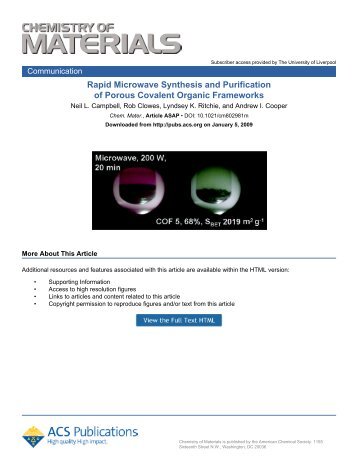 Rapid Microwave Synthesis and Purification of Porous Covalent ...