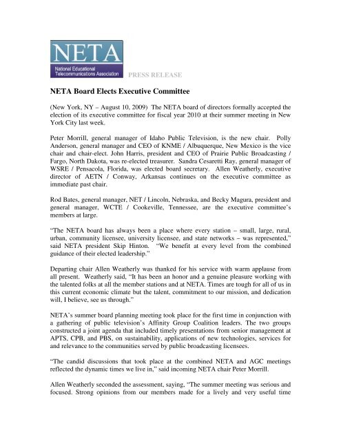 NETA Board Elects Executive Committee