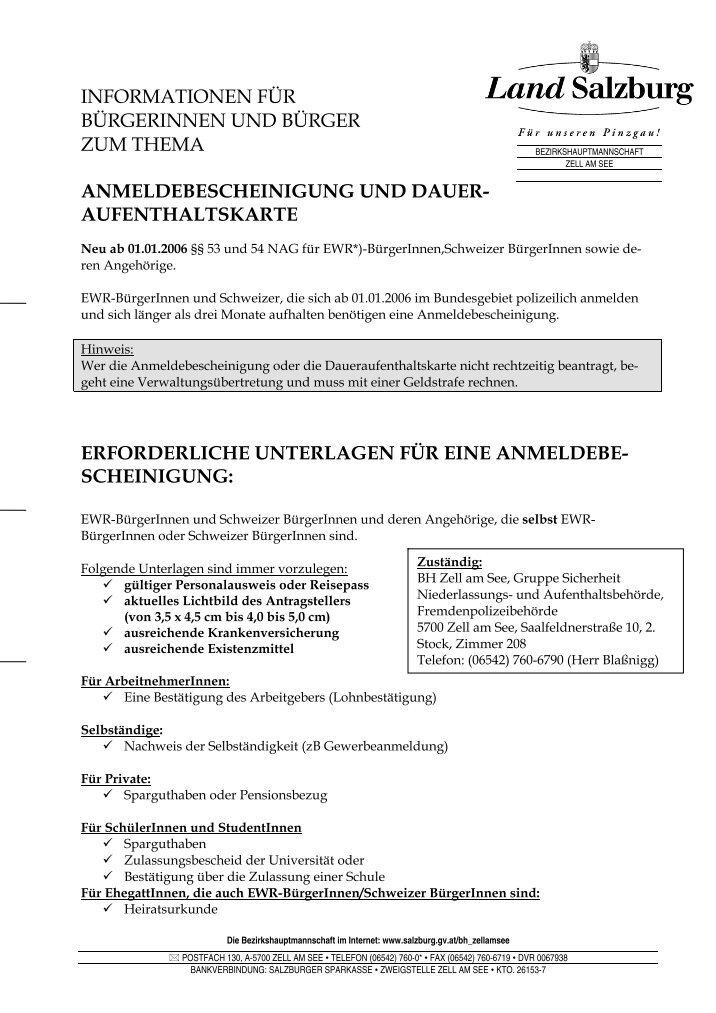 Anmeldebescheinigung Magazine
