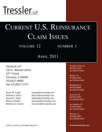 Current U.S. Reinsurance Claim Issues (Vol. 12, No ... - Tressler LLP