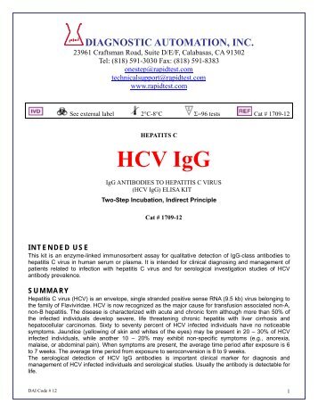 HEPATITS C HCV IgG - ELISA kits - Rapid tests