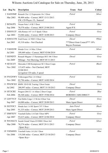 Wilsons Auctions Ltd Catalogue for Sale on Thursday, June, 20, 2013