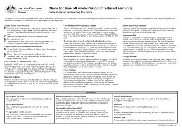 Claim for time off work/Period of reduced earnings form - Comcare