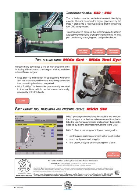 The complete line from Marposs for checks on machine tools