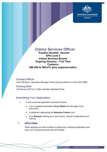 Claims Services Officer - Comcare