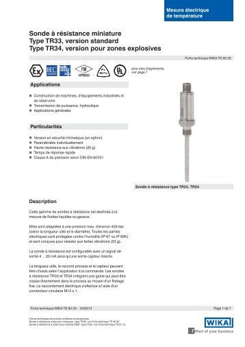 Sonde ÃƒÂ  rÃƒÂ©sistance miniature Type TR33, version standard Type ...