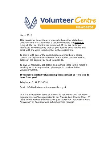 March 2012 This newsletter is sent to everyone - Volunteer Centre ...