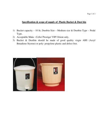 Specification & scope of supply of Plastic Bucket & Dust bin 1 ...