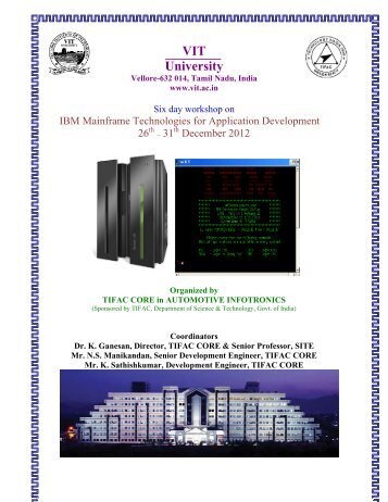 Six day Workshop on IBM Mainframe Technologies ... - VIT University