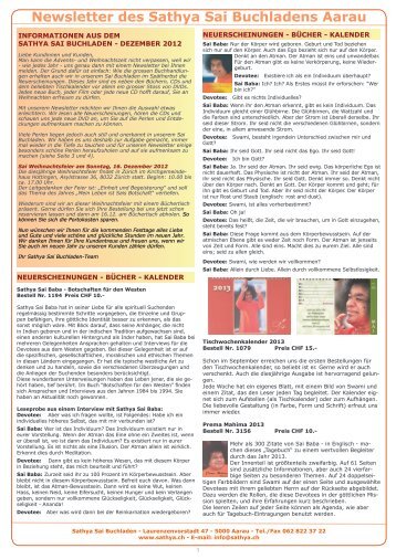 Newsletter des Sathya Sai Buchladens Aarau