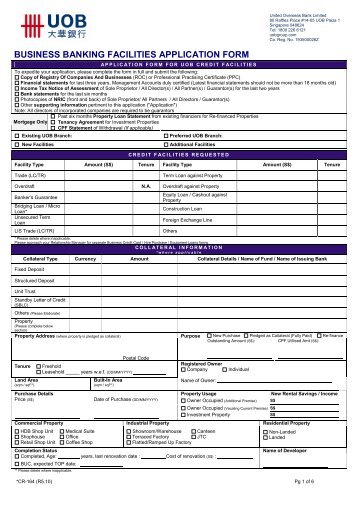 Business Facilities Application Form - UOB