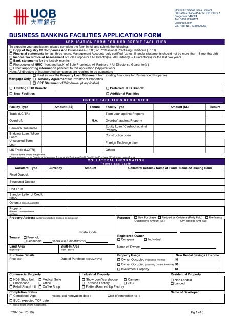 Business Facilities Application Form - UOB