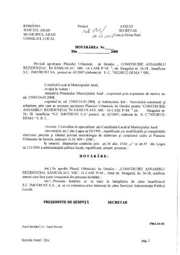 Construire ansamblu rezidenÅ£ial Ã®n SÃ¢nicolaul Mic, 16 - Primaria ...