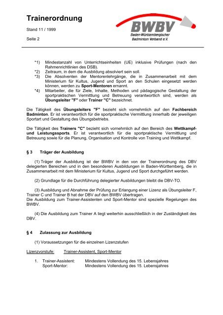 Trainerordnung - Baden - Württembergischer  Badminton - Verband