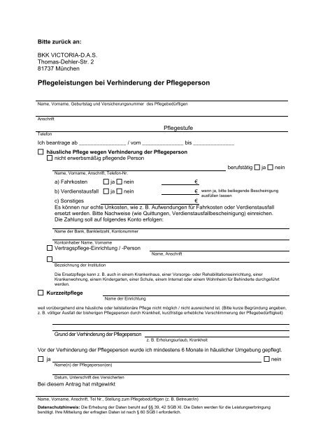 Leistungen bei Verhinderung der Pflegeperson - BKK VICTORIA-DAS