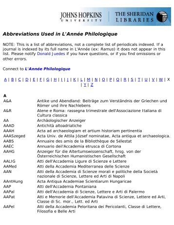 Abbreviations Used in L'Année Philologique