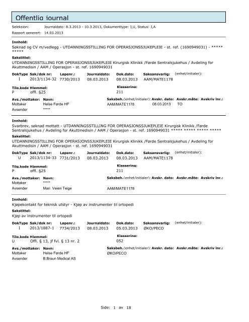 Offentleg journal 03 08-10 2013.pdf - Helse FÃ¸rde