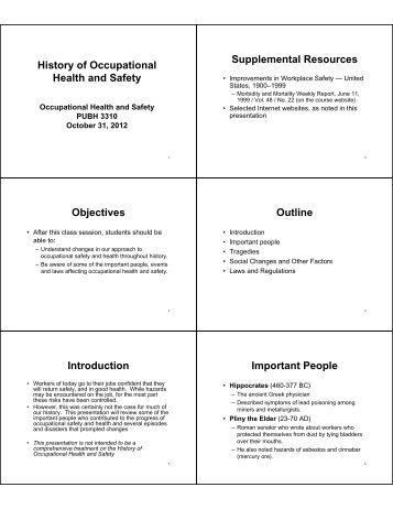 History of Occupational Health and Safety Supplemental Resources ...