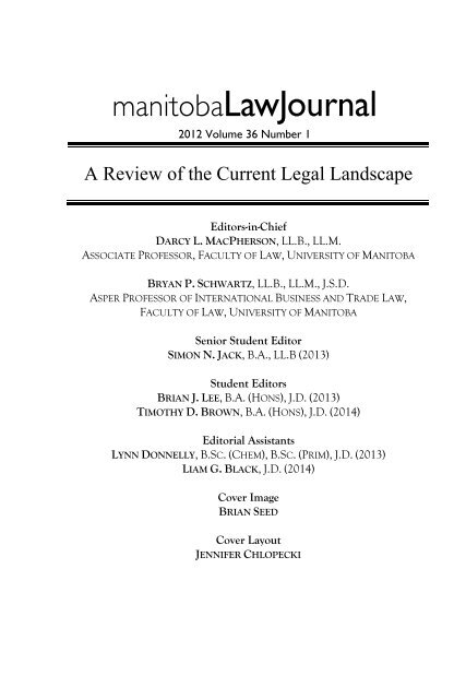 Mlj Volume 36 1 Pdf Robson Hall Faculty Of Law