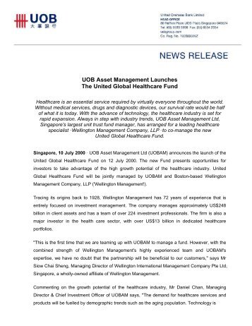 UOB Asset Management Launches The United Global Healthcare ...