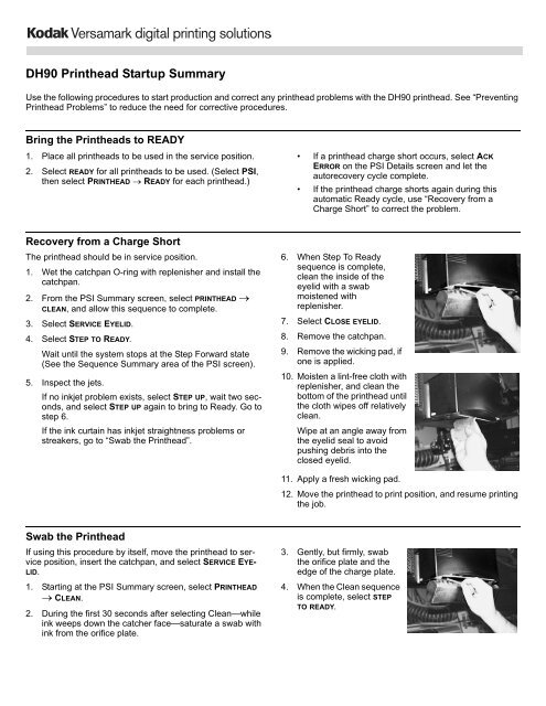 DH90 Printhead Startup Summary - Kodak