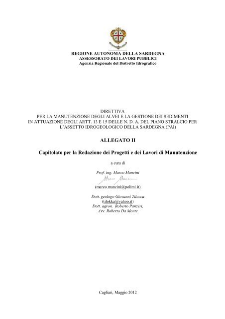 Capitolato per la Redazione dei Progetti e dei Lavori di Manutenzione