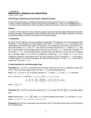 Certain Rings and Semigroups Examining the Regularity Property ...