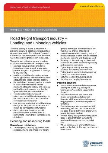 Loading and unloading vehicles - Queensland Government