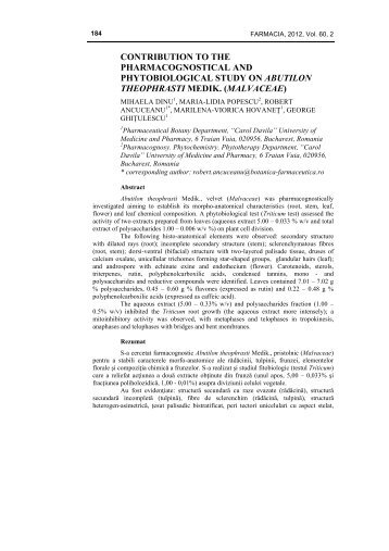 contribution to the pharmacognostical and phytobiological ... - farmacia