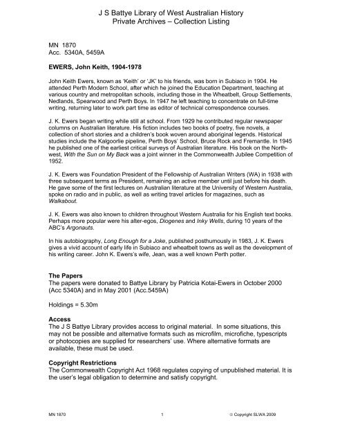 Js Battye Library Of West Australian History Private State